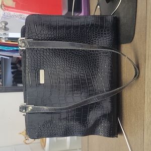 Liz Claiborne shoulder Purse. Black snake skin pattern. 3 separate pockets.